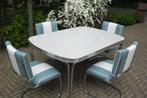 4 Bel Air slede stoelen + diner tafel retro fifties sixties, Blauw, Vier, Zo goed als nieuw, Ophalen