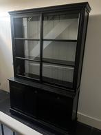 Zwarte teakhout vitrine kast, Ophalen, Gebruikt, 200 cm of meer, 150 tot 200 cm