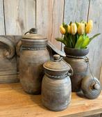 Stoere houten pot met deksel, Huis en Inrichting, Woonaccessoires | Vazen, Nieuw, Ophalen of Verzenden