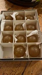 Mondgelazen glazen kerstballen oranje / bruin met goud stip, Diversen, Kerst, Ophalen of Verzenden