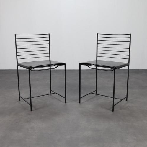 Set of 2 Italian “Alice” Chairs by Cidue, 1980s, Huis en Inrichting, Stoelen, Gebruikt, Twee, Leer, Metaal, Zwart, Ophalen