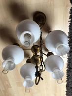 Koperen hanglamp met porseleinen kapjes., Overige materialen, Gebruikt, Ophalen, 75 cm of meer
