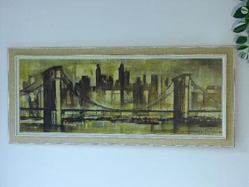 Zeldzame schilderij Jaren Space AGe 60 70 New York skyline  beschikbaar voor biedingen
