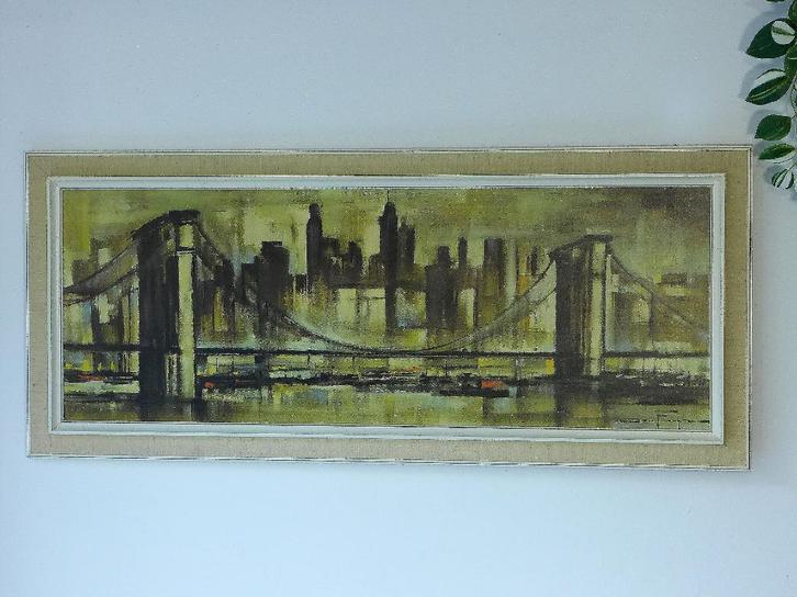 Zeldzame schilderij Jaren Space AGe 60 70 New York skyline, Huis en Inrichting, Woonaccessoires | Schilderijen, Tekeningen en Foto's