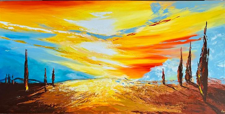 Abstract Schilderij "Puesta del Sol" zonsondergang van Agus, Antiek en Kunst, Kunst | Schilderijen | Abstract, Ophalen