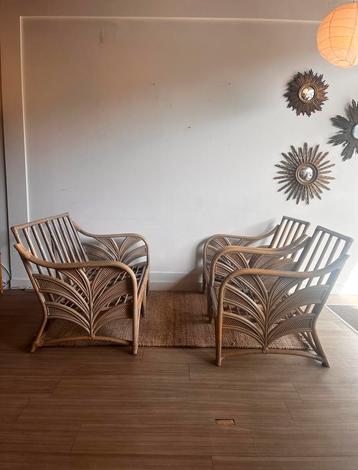 Rotan bamboe Palm leaf bank 2 fauteuils loungeset vintage beschikbaar voor biedingen