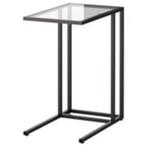 Bijzettafel, laptoptafel,  zwart metaal/glas 35x65 cm, Ophalen, Minder dan 55 cm, Metaal of Aluminium, Zo goed als nieuw