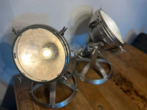 Set van 2 Unieke Industriële Tafellampen, Huis en Inrichting, Lampen | Tafellampen, Gebruikt, Minder dan 50 cm, Metaal, Ophalen of Verzenden
