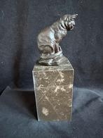 Poes, brons,  op hoge natuurstenen sokkel., Antiek en Kunst, Kunst | Beelden en Houtsnijwerken, Ophalen of Verzenden