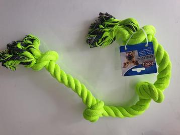 Hondenspeelgoed   "  Flosstouw 4 knoops fluor groen  " 95 cm beschikbaar voor biedingen