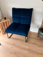 Blauwe fauteuil met zachte stof en metalen frame, Huis en Inrichting, Fauteuils, Ophalen, Minder dan 75 cm, Zo goed als nieuw