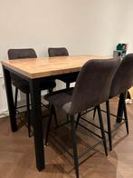 Hoge eettafel mangohout stalen poten en antraciet stoelen, Ophalen, Rechthoekig, 200 cm of meer, 50 tot 100 cm