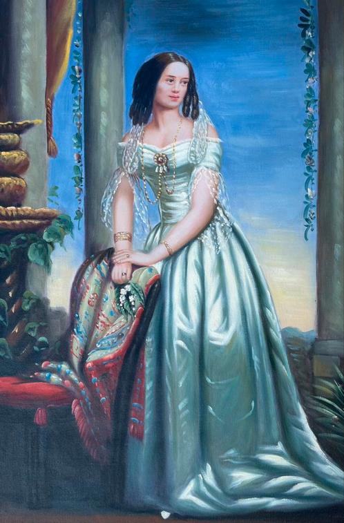 Schilderij elegante vrouw, Antiek en Kunst, Kunst | Schilderijen | Klassiek, Ophalen of Verzenden