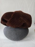 Franse vintage tulband hoed bruin ribfluweel '50 '60, Gedragen, Vintage, Ophalen of Verzenden, Hoed