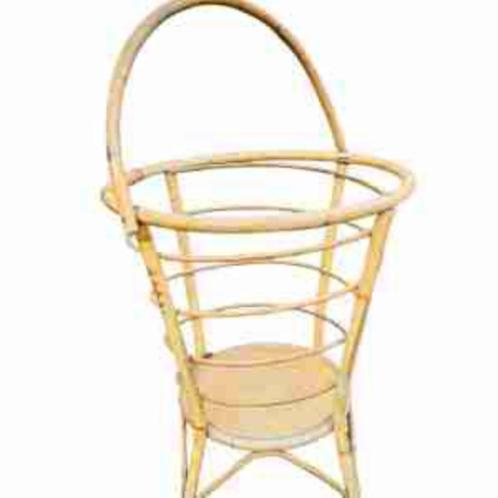 Vintage retro rotan plantenbak plantenstandaard, Tuin en Terras, Bloembakken en Plantenbakken, Gebruikt, Minder dan 60 cm, Rond
