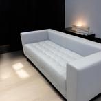 Kubistische 4-zitsbank licht blauw leer 230 cm br, slaapbank, Ophalen, 200 tot 250 cm, Driepersoons, Nieuw
