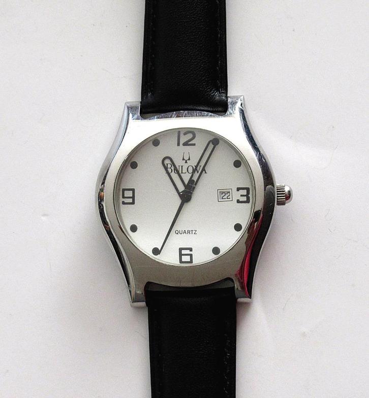 Bulova heren quartz horloge met kalender., Sieraden, Tassen en Uiterlijk, Horloges | Heren, Gebruikt, Overige merken, Staal, Ophalen of Verzenden
