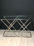 Luxe RVS & Glas Sidetable, Ophalen, 100 tot 150 cm, Zo goed als nieuw, 25 tot 50 cm