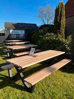 Picknicktafel picknickbank stalen poten en douglas balken, Ophalen of Verzenden, Zo goed als nieuw, Rechthoekig