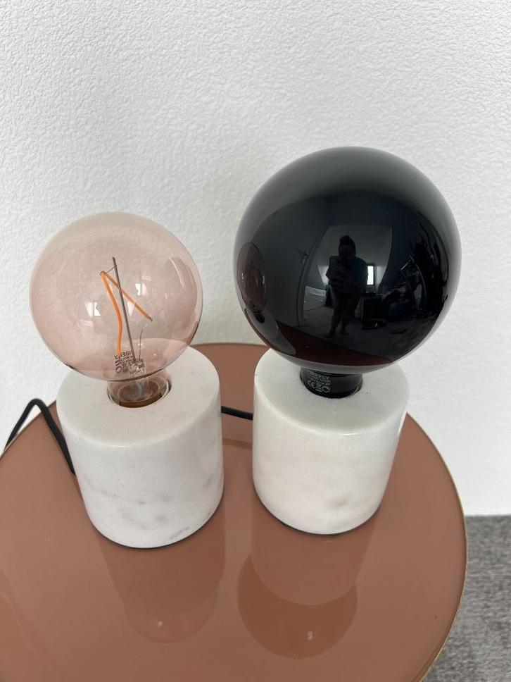 2x Tafellamp wit marmer + 4x dimbare LED lamp, Huis en Inrichting, Lampen | Tafellampen, Nieuw, Minder dan 50 cm, Ophalen