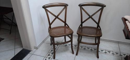 2 Houten stoeltjes met rieten zitting, Huis en Inrichting, Stoelen, Gebruikt, Twee, Hout, Riet of Rotan, Stof, Bruin, Ophalen