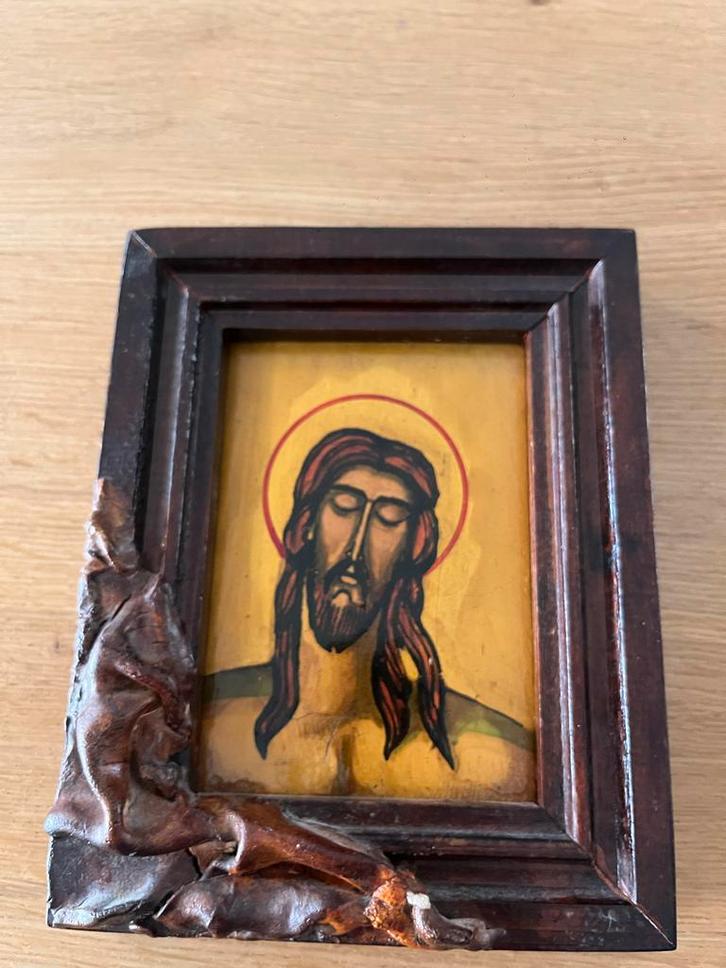 Houten Schilderij Jezus - Icon, Antiek en Kunst, Antiek | Religie, Ophalen of Verzenden