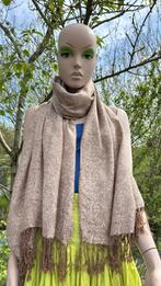 (35) Sjaal vintage beige - India - franje -75 cm bij 184 cm, Ophalen of Verzenden, Zo goed als nieuw, Sjaal