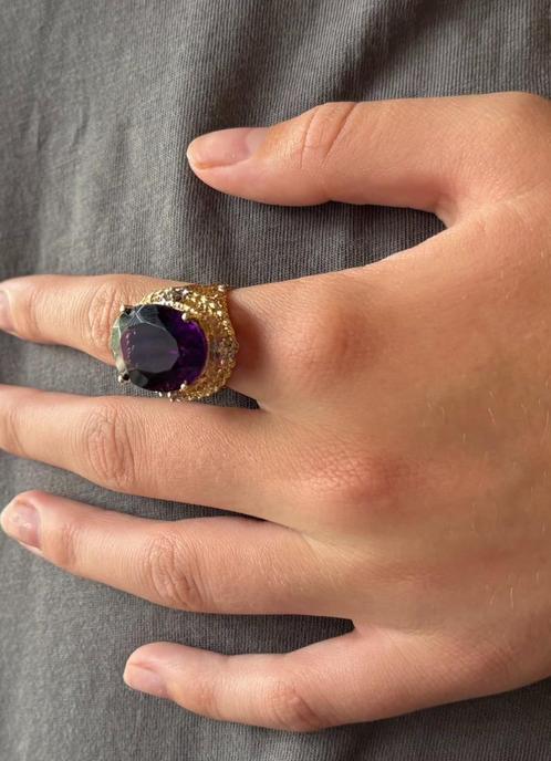 Amethist met 4 diamanten luxe gouden dames ring certificaat, Sieraden, Tassen en Uiterlijk, Ringen, Zo goed als nieuw, Dame, 17 tot 18
