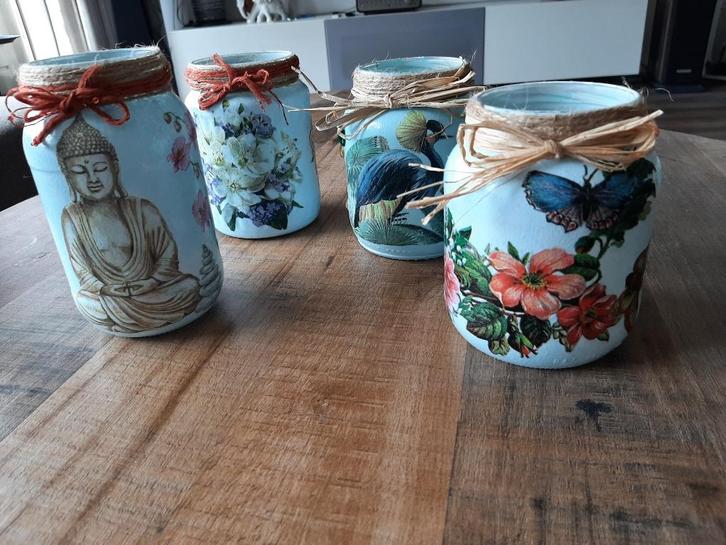 Schitterende vazen/potten decoupage (Handemade), Huis en Inrichting, Woonaccessoires | Vazen, Nieuw, Overige kleuren, Minder dan 50 cm