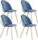 Velvet dining room chair, 4 pieces - Wooden leg - Blue, Verzenden, Nieuw