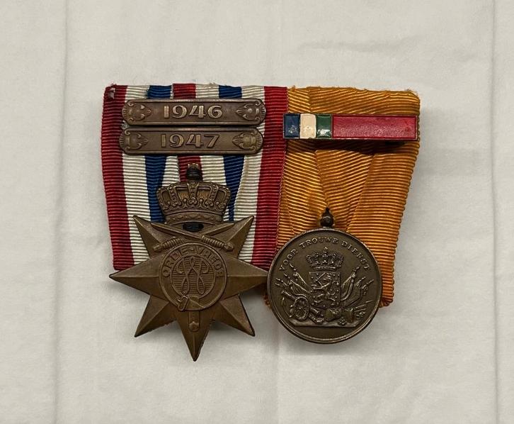 Spang Ereteken Orde en Trouwe Dienst Brons / Moluks, Verzamelen, Militaria | Algemeen, Landmacht, Lintje, Medaille of Wings, Nederland