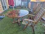 Houten tuintafel met 3 stoelen, Tuin en Terras, Tuinsets en Loungesets, Ophalen, Gebruikt, 3 zitplaatsen, Tuinset