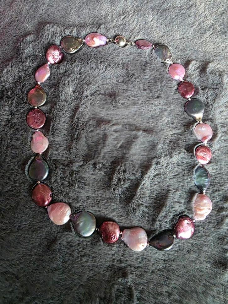 Elegante Parel Ketting, Sieraden, Tassen en Uiterlijk, Kettingen, Zo goed als nieuw, Overige materialen, Paars, Met edelsteen