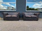 Chesterfield 2+2 zit banken bruin gevlamd GRATIS BEZORGD, Gebruikt, 125 cm of meer, Leer, Ophalen of Verzenden