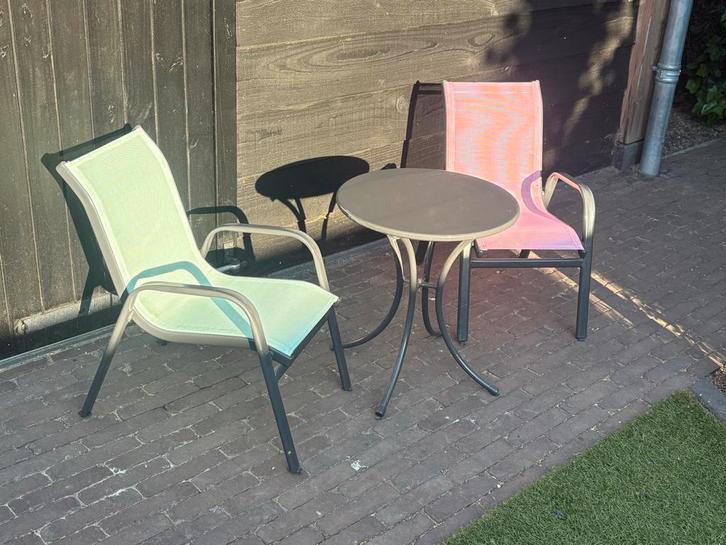 Tuinset voor kinderen - 2 Stoelen & Bistro Tafel, Tuin en Terras, Tuinsets en Loungesets, Gebruikt, Tuinset, Rvs, 2 zitplaatsen