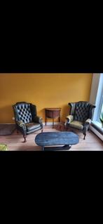 Engelse Chesterfield stoelen leer groen, Huis en Inrichting, Fauteuils, Ophalen of Verzenden, 75 tot 100 cm, Leer