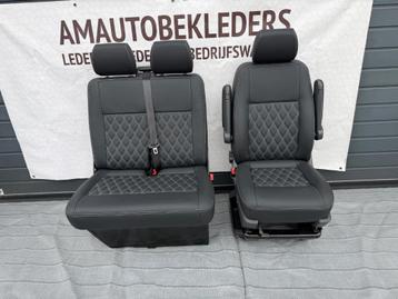 Stoel +Bank met zwart leder ruitmotief Transporter T5. T6  beschikbaar voor biedingen