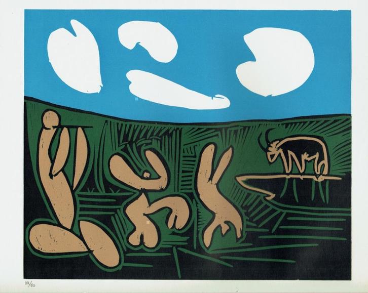 Picasso Bacchanal with Four Clouds Linocut Genummerd, Antiek en Kunst, Kunst | Litho's en Zeefdrukken, Ophalen of Verzenden