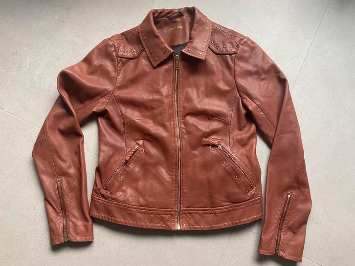 Leren jas mt 38 ZGAN, Kleding | Dames, Jassen | Zomer, Zo goed als nieuw, Maat 38/40 (M), Bruin, Ophalen of Verzenden