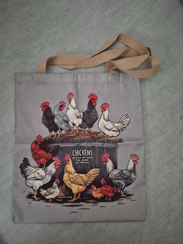 NIEUW! – TAS BEDRUKT MET VROLIJKE KIPPENAFBEELDING beschikbaar voor biedingen