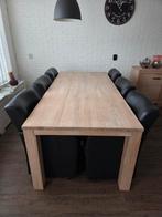 Eikenhouten eettafel met 6 leren stoelen + dressoir, Huis en Inrichting, Tafels | Eettafels, Ophalen, Gebruikt, Eikenhout, Vijf personen of meer