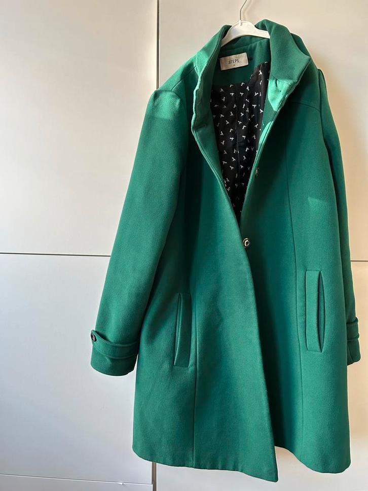 Groene Steps Mantel - Maat 46 - Zeer Goede Staat, Kleding | Dames, Jassen | Winter, Zo goed als nieuw, Maat 46/48 (XL) of groter