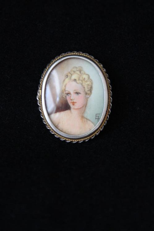 Antieke Franse zilver portret broche/hanger 1852-1870, Antiek en Kunst, Antiek | Kleding en Accessoires, Dames, Heren, Ophalen of Verzenden