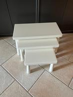 Wit gespoten eiken miniset , bijzet tafeltjes ., Huis en Inrichting, Tafels | Bijzettafels, Ophalen, Gebruikt, Rechthoekig, Hout