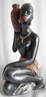 Zittende Afrikaanse vrouw - Gips - 1950, Antiek en Kunst, Ophalen of Verzenden