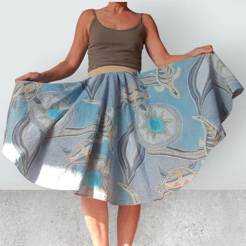 Swingrok /  cirkel rok schildpadden grijsblauw Nieuw mt 3638, Kleding | Dames, Rokken, Nieuw, Maat 36 (S), Blauw, Knielengte, Ophalen of Verzenden