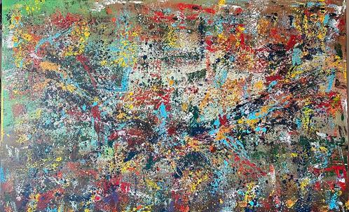 Valera- Kleurrijke abstract 447- Handgeschilderd- Uniek- XXL, Antiek en Kunst, Kunst | Schilderijen | Abstract, Ophalen of Verzenden