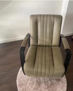 (2) Groene leren Fauteuils(140€) met fijne brede armleuning, Huis en Inrichting, Fauteuils, Ophalen, Zo goed als nieuw, 50 tot 75 cm