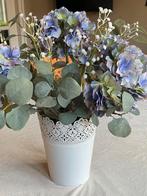 Vaas, pot met zijde hortensia’s kleur blauw paars, Ophalen, Zo goed als nieuw