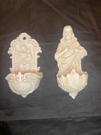 2 x Antiek Porseleinen Wijwatervat met Madonna en Kind Jezus, Antiek en Kunst, Ophalen of Verzenden
